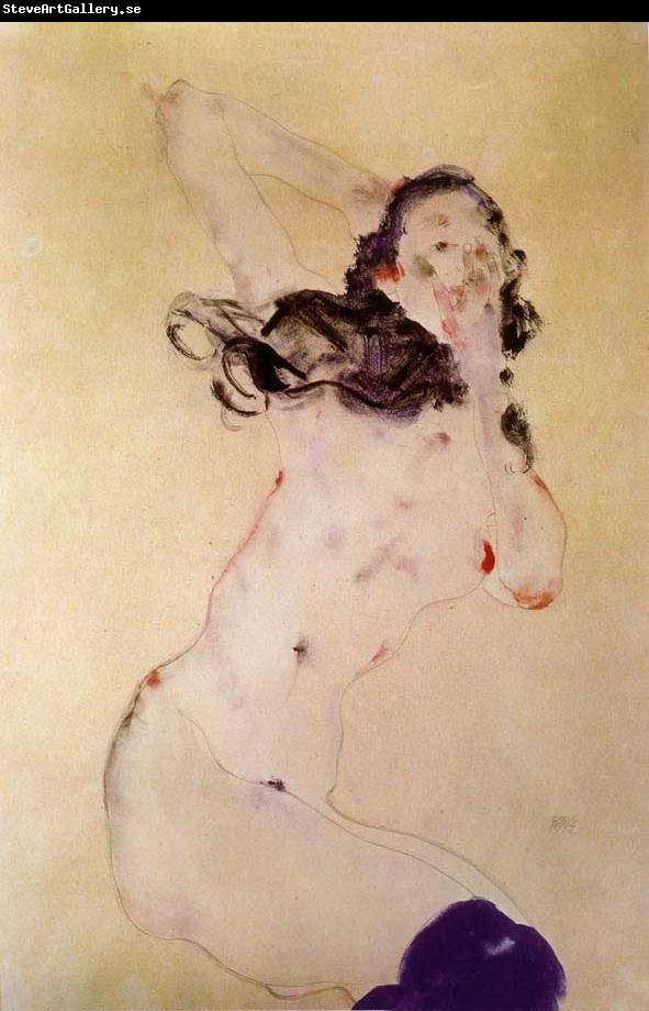 Egon Schiele Female Nude with Blue Stockings
